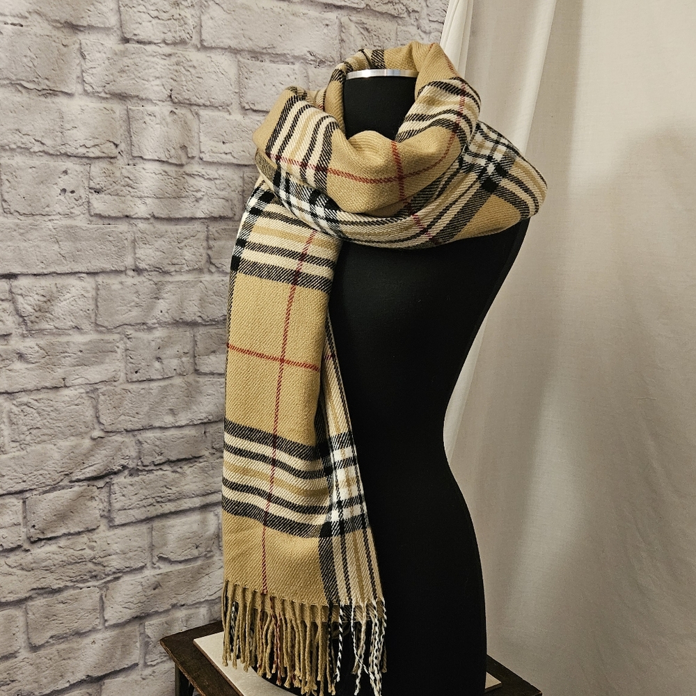 Burberry-Style Scarf / Shawl with Fringe - Picture 2 of 12